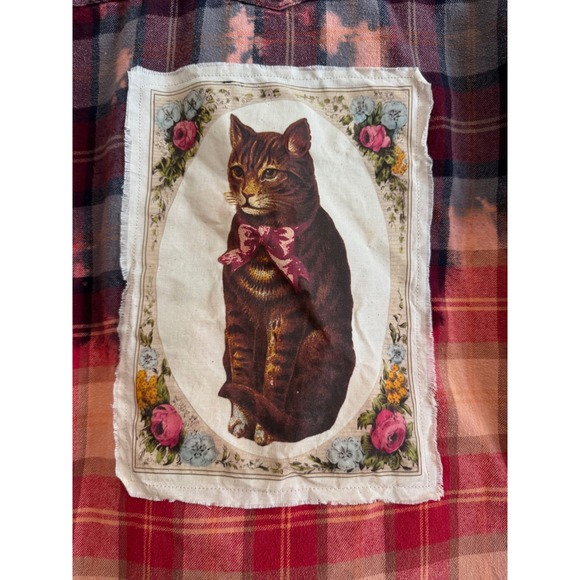 Upcycled/Reworked Flannel Shirt| Vintage Cat Patchwork| Cottage Core| XS - Picture 2 of 6